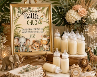 Safari Bottle Chug Game Printable Sign, Instant Download, Printable Baby Shower Game, Baby Bottle Chug Race, Jungle Baby Shower Activity,BB3