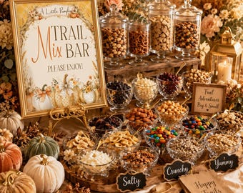 Letrero imprimible de mezcla de frutos secos con forma de calabaza, descarga instantánea, estación de mezcla de frutos secos para baby shower de otoño, letrero para barra de snacks, baby shower de otoño, BB6