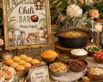 Safari Chili Bar Printable Sign, Instant Download, Baby Shower Chili Buffet Sign, Food Station, Jungle Party Decor, Table Sign, BB3