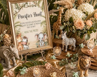 Safari Pacifier Hunt Game Printable Sign, Instant Download, Baby Shower Game, Hidden Pacifier Hunt, Jungle Baby Shower Activity, BB3