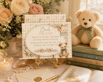 We Can Bearly Wait Books For Baby Card, Instant Download, Teddy Bear Baby Shower Book Request Card, Printable Baby Shower Insert, BB7
