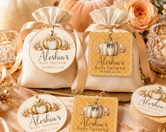 Ein kleiner Kürbis Favor Tags bearbeitbar druckbar, sofortiger Download, Kreis & Square Favor Tags, passende Herbst Babyparty Favor Labels, BB6