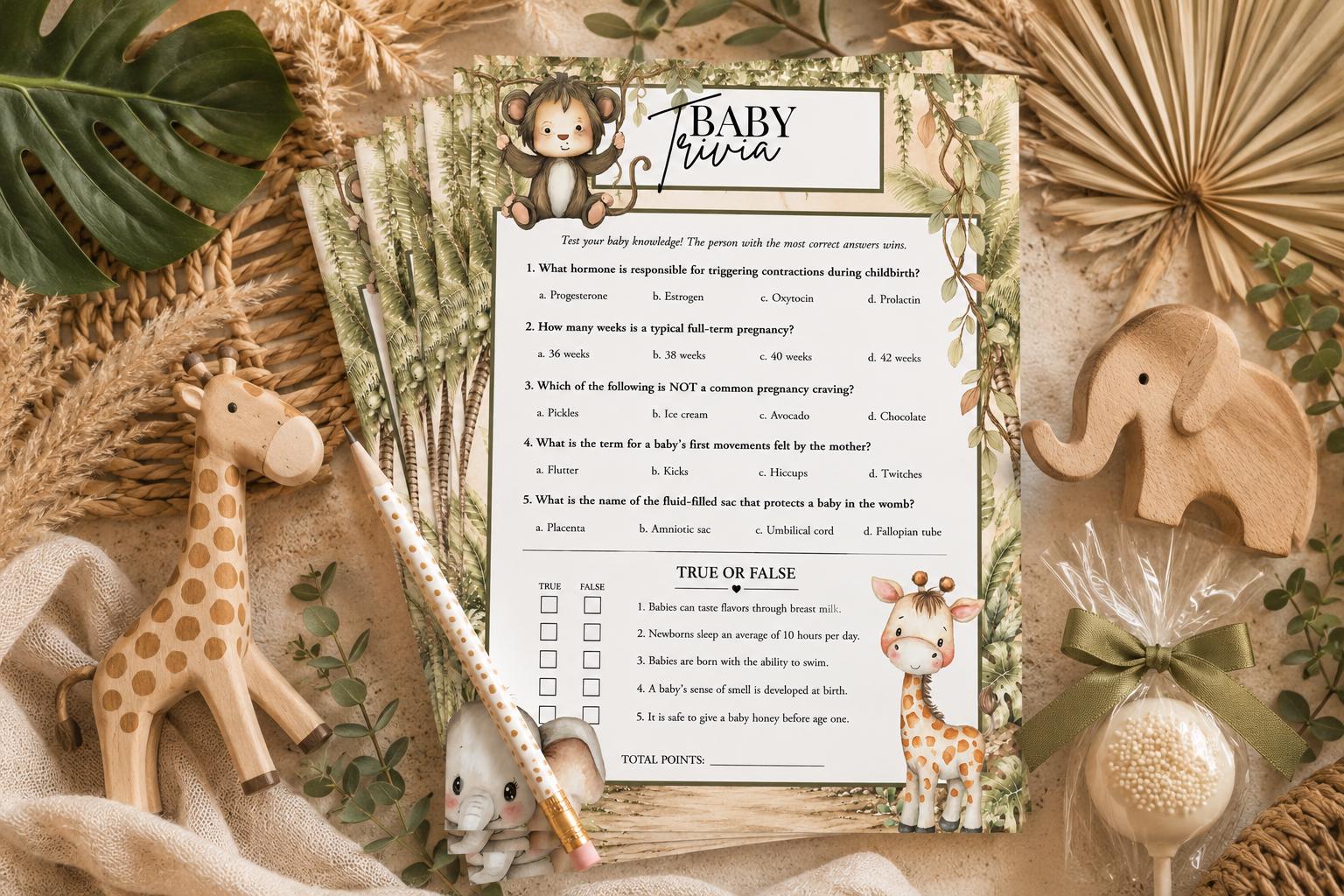 Safari Baby Trivia Game Printable, Instant Download, Safari Baby Shower ...