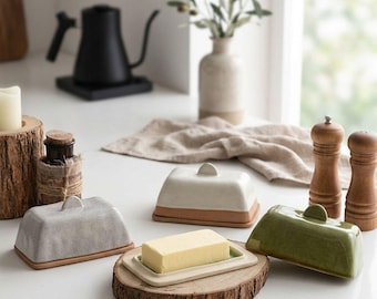 Speckled Ceramic Butter Dish with Lid – Minimalist Stoneware, Rustic Farmhouse Kitchen