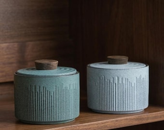 Japandi Ceramic Tea Canister – Wabi-Sabi Storage Jar with Wood Lid
