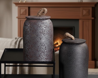 Ceramic Tea Canister Airtight Storage Jar Vintage Stoneware Tea Jar Large Tea Container Coffee Sugar Canister Kitchen Decor