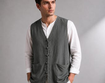 Linen Summer Vest Men | Cotton Sleeveless Jacket Casual Vintage Waistcoat | Lightweight Techwear Layering Piece