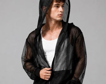 Chaqueta de protección solar UPF 50+ para hombre / Cortavientos ligero con capucha y malla superpuesta / Ropa deportiva de verano para senderismo y pesca al aire libre