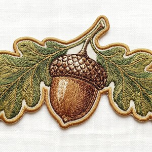 Vintage Acorn and Oak Leaf Embroidered Patch - Fall Forest Iron-On Badge Patch