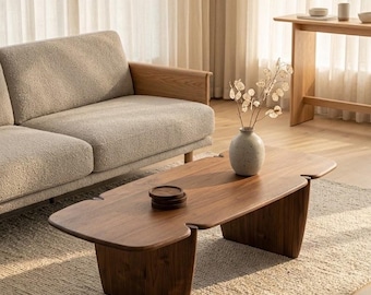 Retro Solid Wood Coffee Table, Minimalist Wabi Sabi Tea Table, Walnut Living Room Furniture