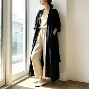 Oversized Boho Long Cardigan, Linen Kaftan Duster for Women, Plus Size Flowy Open Front Robe, Lagenlook Summer Abaya, Loose Beach Cover Up