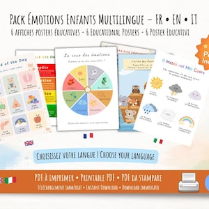 Gestion des émotions enfants – Pack 6 posters et outils pdf | Multilingue FR/EN/IT