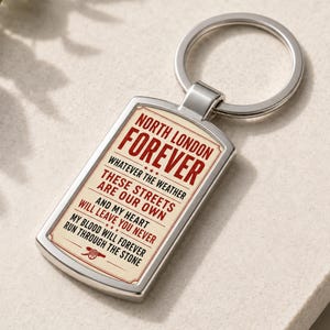 Arsenal Metal Keyring, North London Forever Keychain, Arsenal Gift, Premium Quality ,  Gift box included.