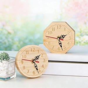 Handmade Wooden Desk Clock Minimalist Bamboo Pine Table Clock Modern Geometric Octagon Silent Quartz Movement Office Decor Gift Small