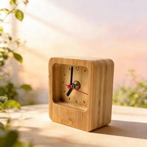 Handmade Bamboo Desk Clock - Silent Minimalist Small Table Clock -Zen Office Decor - Eco Friendly Sustainable Gift Non Ticking Bedside Clock