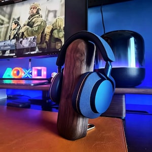 Solid Wood Headphone Stand, Black Walnut Red Oak, Scandi Desk Organizer