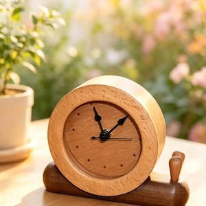 Handmade Snail Wooden Desk Clock, Minimalist Beech & Walnut Silent Table Clock, Whimsical Animal Nursery Decor, Unique Housewarming Gift