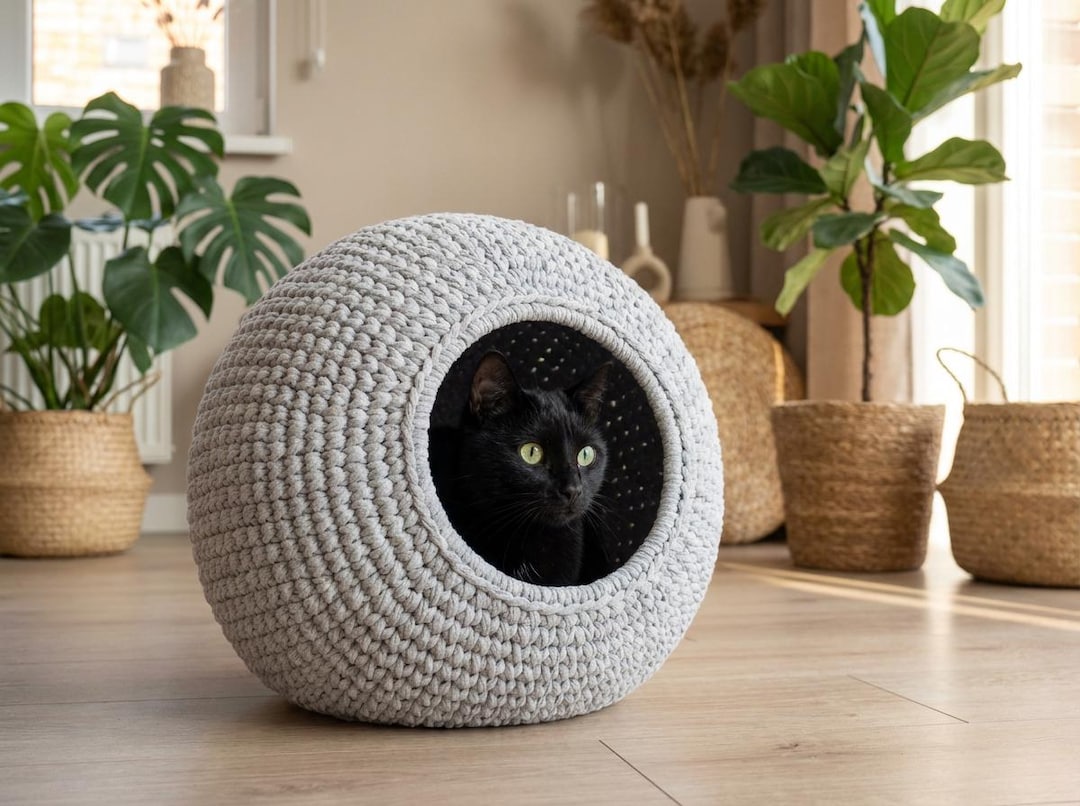 Chunky Crochet Cat Bed Pattern | Cozy Cat Cave Nest (PDF Download) - Etsy