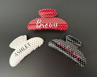 Personalized Polka Dot Hair Claw Clip – Custom Name Jumbo Hair Accessory
