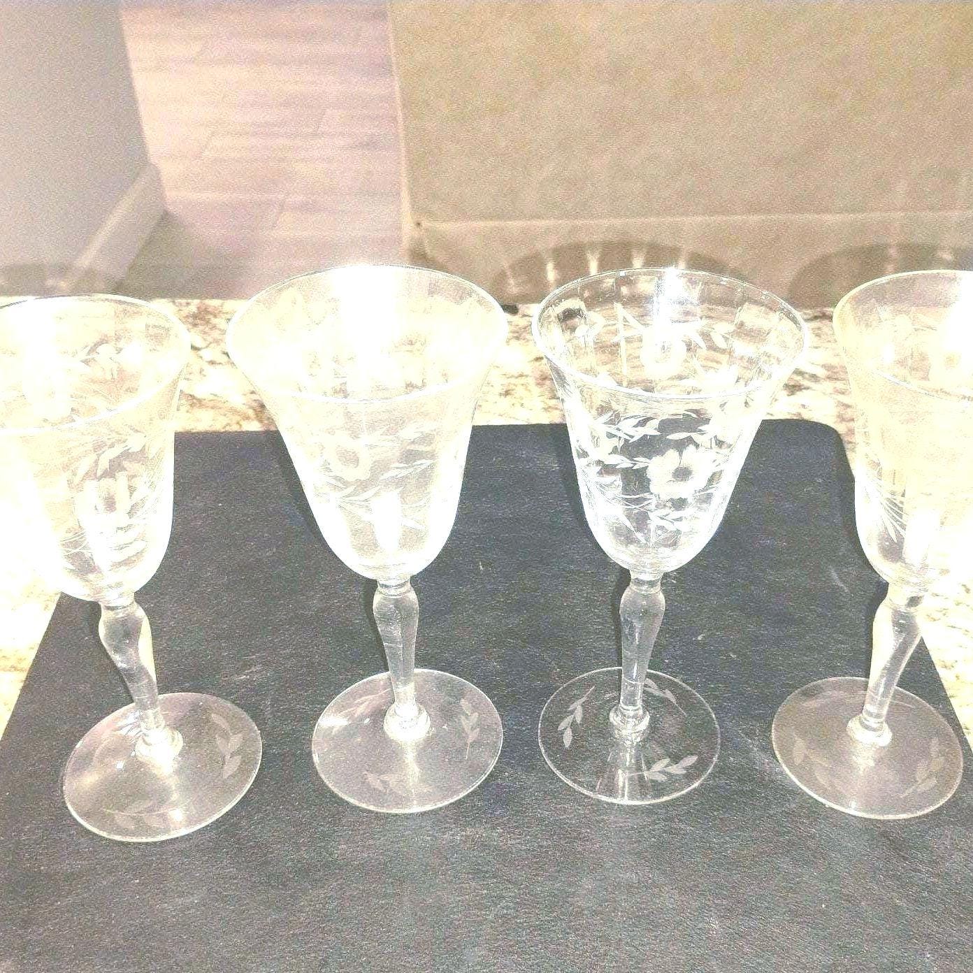 Etched Crystal Floral Wine Glasses - Etsy
