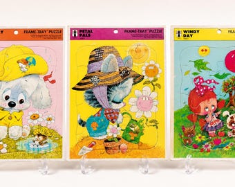 1978 CardBoard Jigsaw Puzzle Set by The Rainbow Works of NY, NY- 3 Puzzles from the same Collection Included- Made in the USA