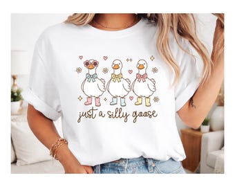 Silly Goose-skjorta, djurtröja i bekväma färger, t-shirt med pastellgrafik