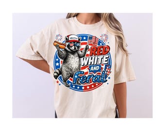 Rödvit tvättbjörnsskjorta, rolig patriotisk t-shirt för 4 juli