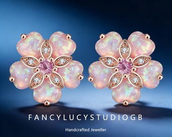 Pendientes de ramo ruborizado, flores de ópalo rosa inspiradas en el jardín, pendientes de flores, regalos para ella