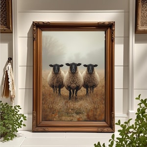 Blackface-schaapkunst aan de muur, Dark Academia boerderijdierenschilderij (digitale download)