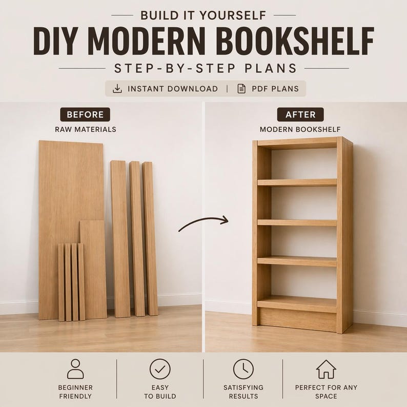 DIY Bookshelf Plans | Modern Wooden Bookcase | Step-by-step Woodworking ...