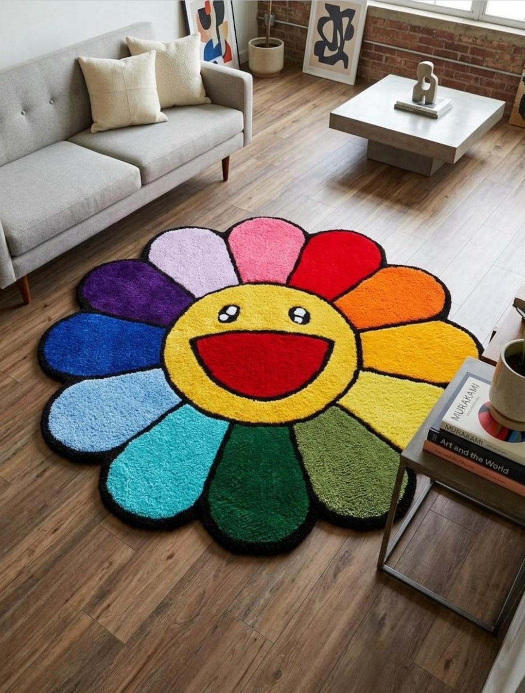 Handmade Colorful Flower Smiley Face Rug, Hand Tufted Wool Are Rug . - Etsy