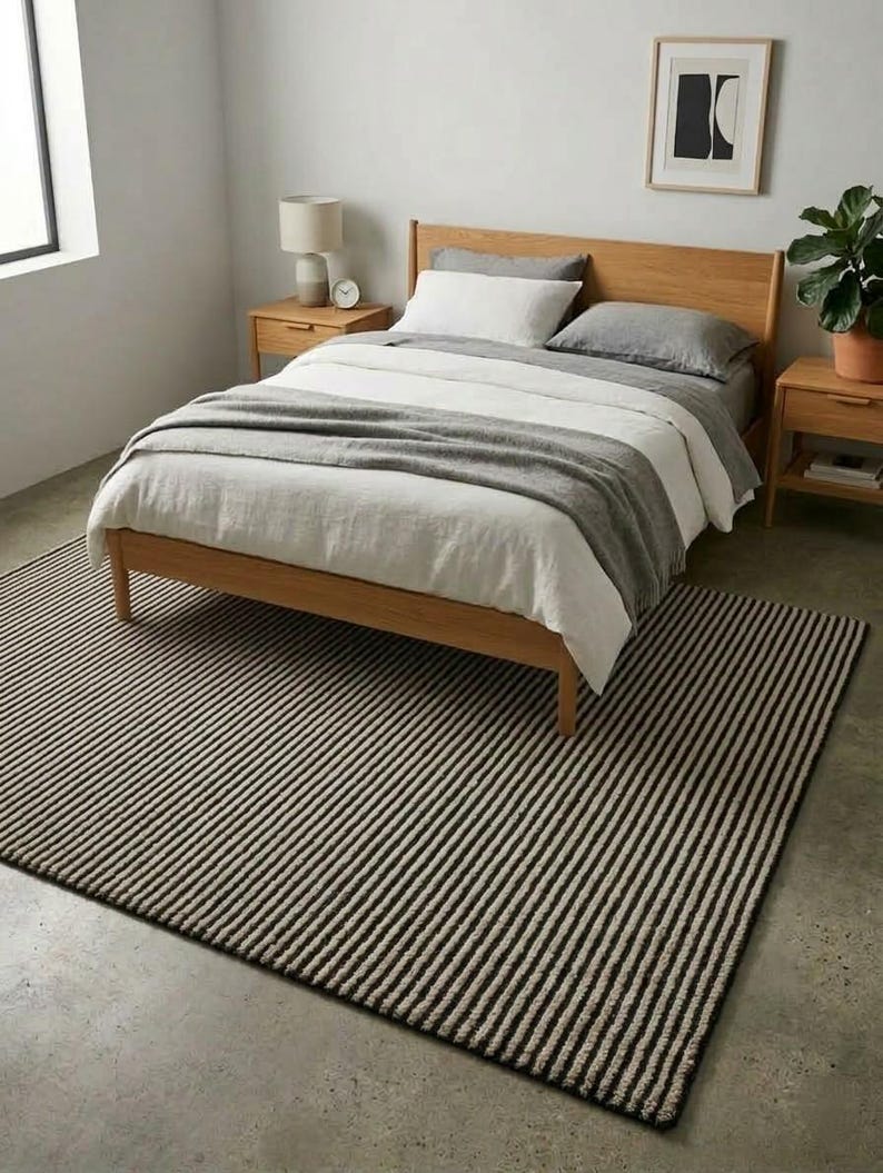 Draped Rug Images Hand Tufted Wool Rug| Black and White Striped Geometric Area Rug for ...
