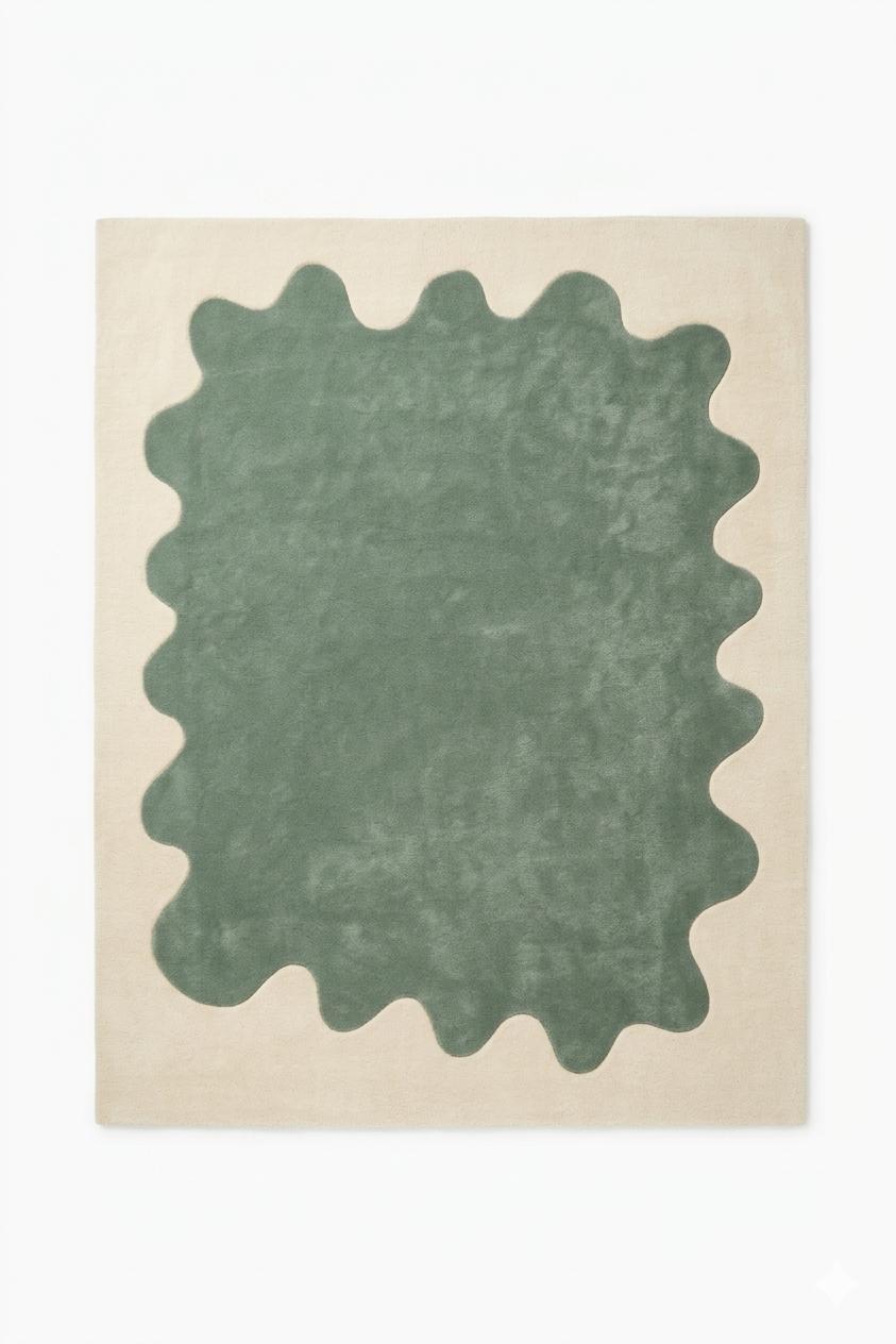 Hand Tufted Sage Green Scalloped Rug, Organic Shape Modern Bedroom Rug ...