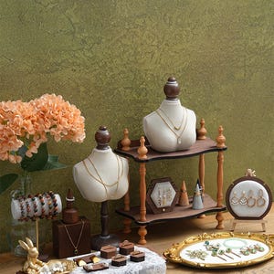 Vintage Two-Tier Jewelry Display Set- Necklace Bust Stand, Earring, Bracelet, Ring Organizer
