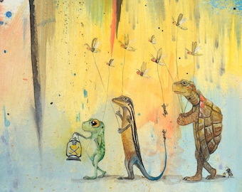 Lighting the Way, Giclee Print of an original mixed media watercolor painting