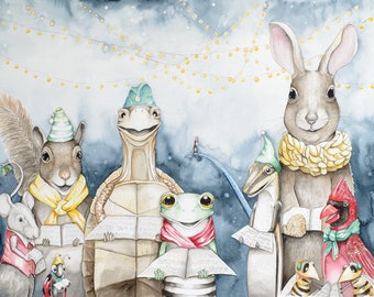 Carolers, The: 11"x14" or 16"x20" Giclee Print of an original watercolor painting