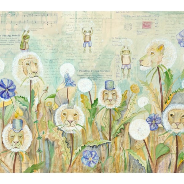 Dandy Lions, 11"x14" giclee print of an original mixed media watercolor painting