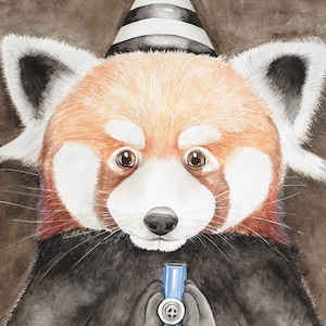Masquerade Red Panda, 5"x7" Notecard of my Original Watercolor Painting