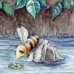 Lucky Bee, carte de correspondance de 5 x 7 po. de ma peinture aquarelle originale