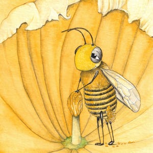 Abeille de courge, carte de correspondance de 5 x 7 po. de ma peinture aquarelle originale
