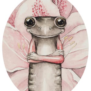 Salamandre à pattes rouges avec azalée, carte de correspondance de 5 x 7 po. de ma peinture aquarelle originale