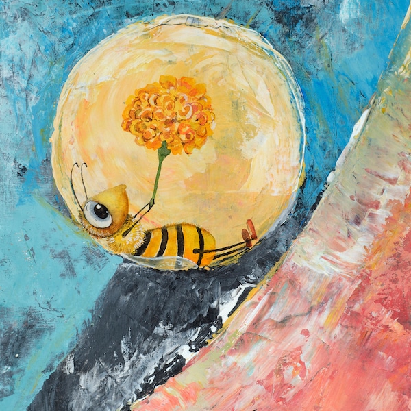 Bee in a Bubble, 14"x11" Giclee Print of a mixed media original painting