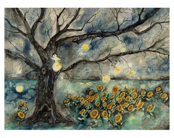 Riders of the Light, 14"x11" Giclee Print of an original mixed media watercolor painting