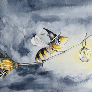 Carte de correspondance Witching, 5 "x 7" de ma peinture aquarelle originale