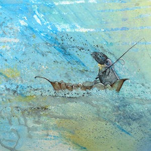 Die Fischermaus, The, 5"x7" Grußkarte meines Original Mixed Media Aquarellbildes