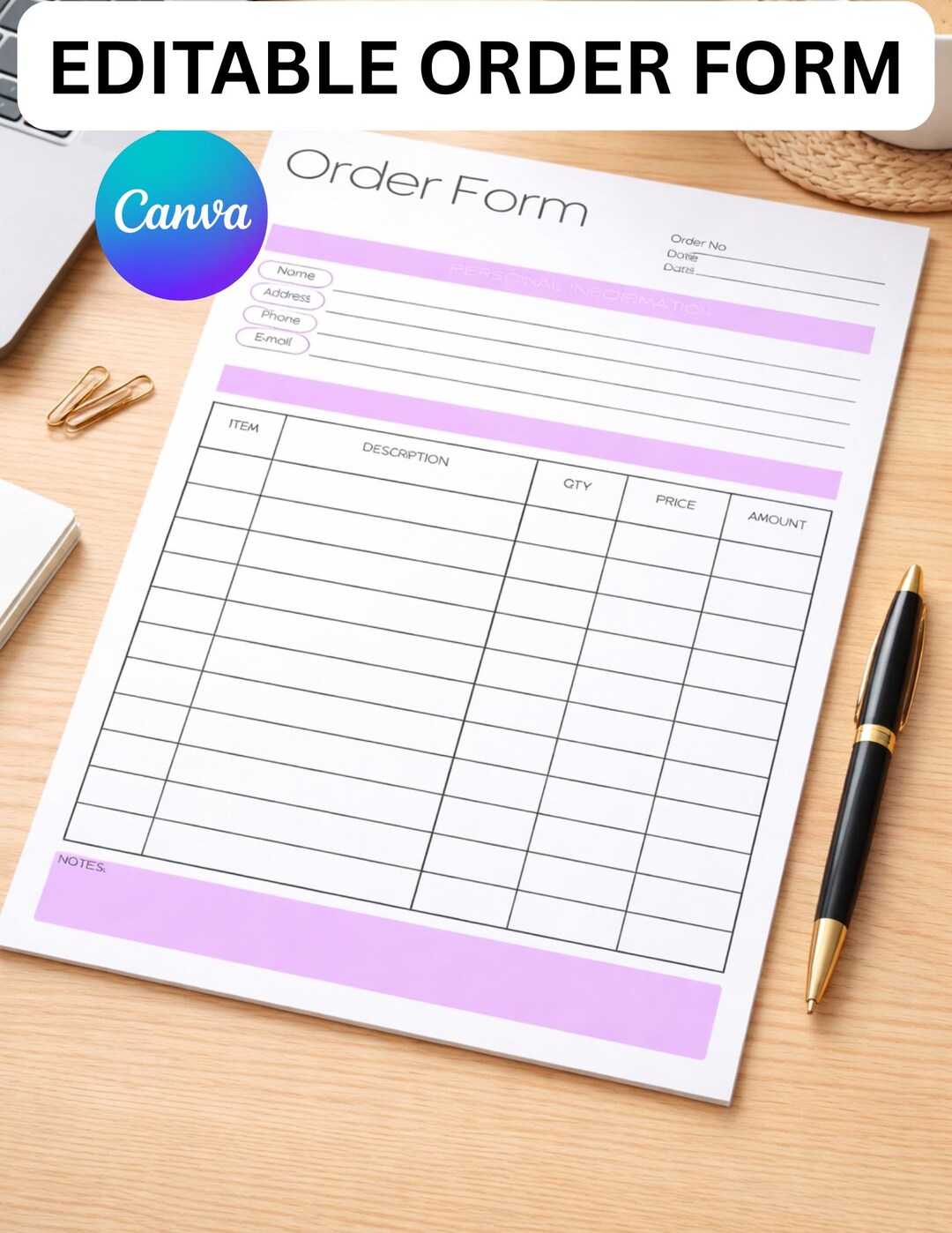 Editable Order Form Template | Small Business Canva Design (digital ...