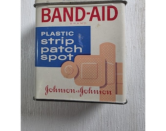 Vintage Band-Aid Metal Tin Box Hinged Lid Johnson & Johnson Band-Aids