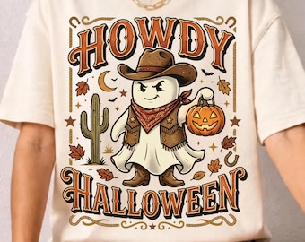 Witaj, Halloween, Kowboj, Duch, PNG, Projekt koszulki na Halloween w stylu western, Upiorny western PNG, Cyfrowe pobieranie grafiki na koszulkę na Halloween