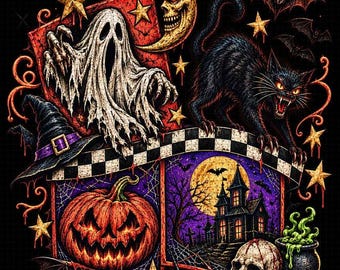 Halloween PNG, Camiseta con estampado de calavera de gato negro, Sudadera de temporada espeluznante, Regalo de temporada de Halloween (Descarga digital)