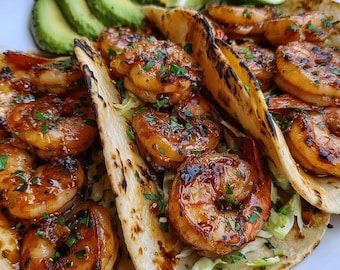 Spicy Shrimp Tacos Recipe | Printable PDF | Easy Homemade Tacos | Instant Download